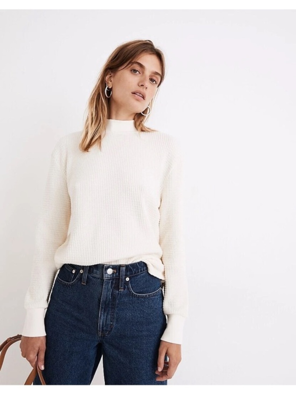 Madewell Ivory Waffle-Knit Mock Neck Sweater XXS